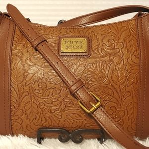 Frye and Co Embossed Zip Crossbody Bag Dark Brown